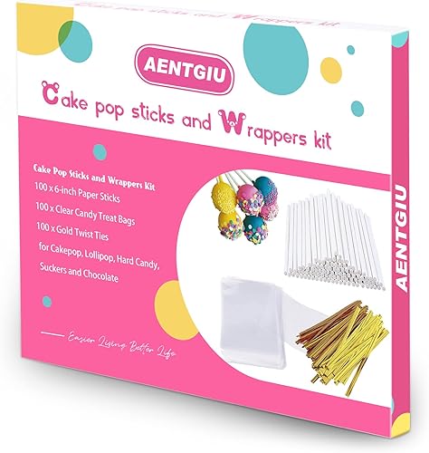 Miniatura 6 de Kit de 300 palitos y envolturas para pasteles incluye 100 palitos de papel de 6 pulgadas paquete de bolsas transparentes de dulces de 100 quilates