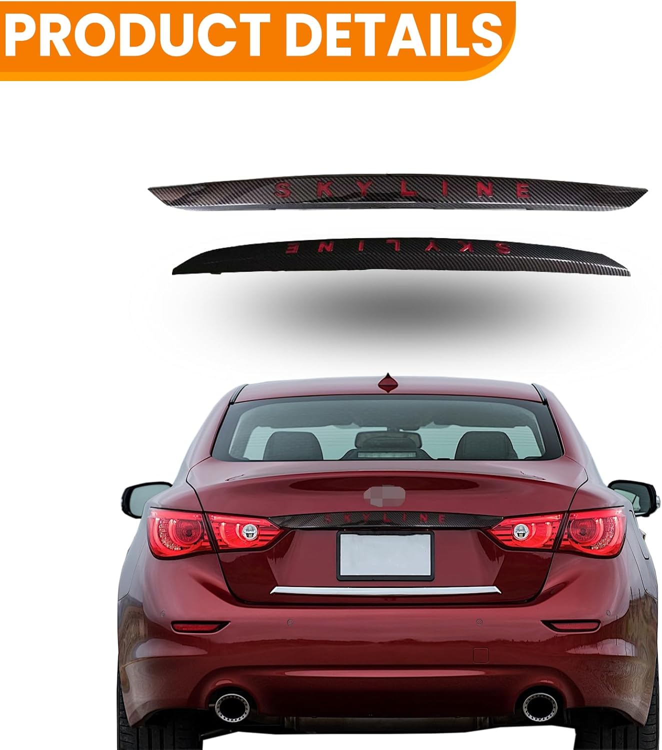 YLT AUTO Exterior Body-Through Reverse Taillight Housing Trunk LED Dynamic Breathing Signal Brake Light with Bulb and Harness Textured Trim Replacement Kit for 2014-2017 INFINITI Q50