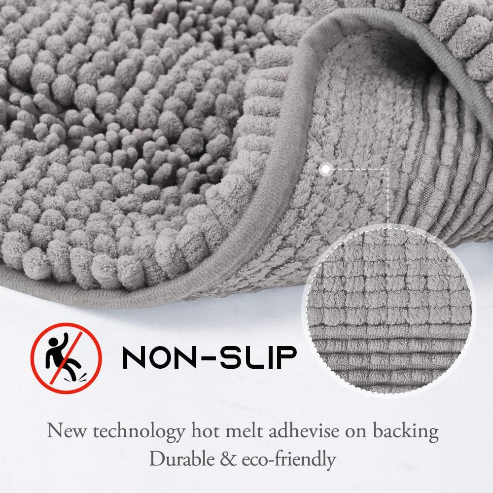 NICETOWN Bath Rug Sets, Extra Thick Chenille Striped Pattern Bath Rugs for Bathroom, Non-Slip Soft Plush Shaggy Bath Mats, Indoor Rugs for Entryway (Dove Grey, 20 x 32 Plus 24 x 24 U - Inch)