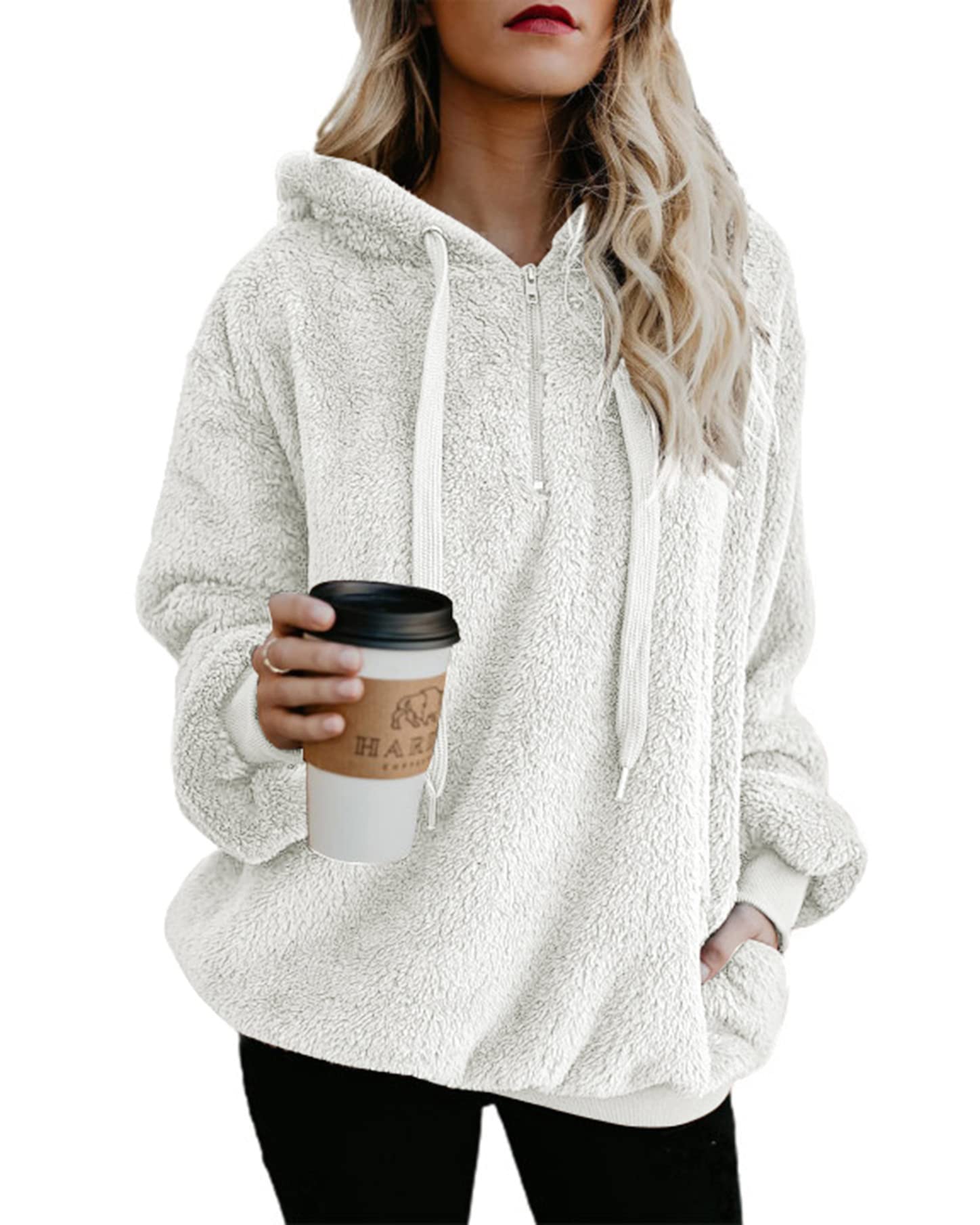 AcelittWomens Oversized Fuzzy Fleece Sweatshirts with Pockets,S-XXL