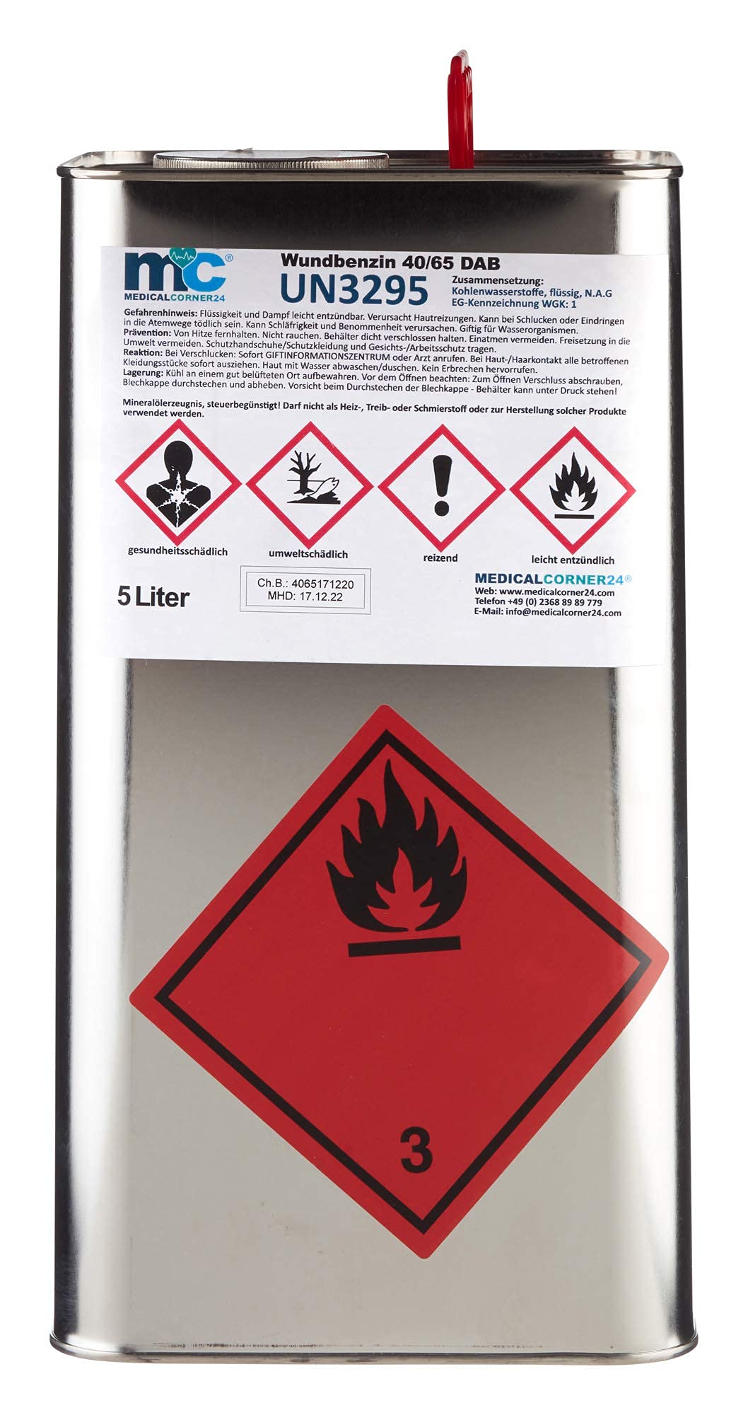 Medicalcorner24 Wundbenzin 40/65 Lösungsmittel Reinigungsmittel Leichtbenzin 2 x 5 Liter