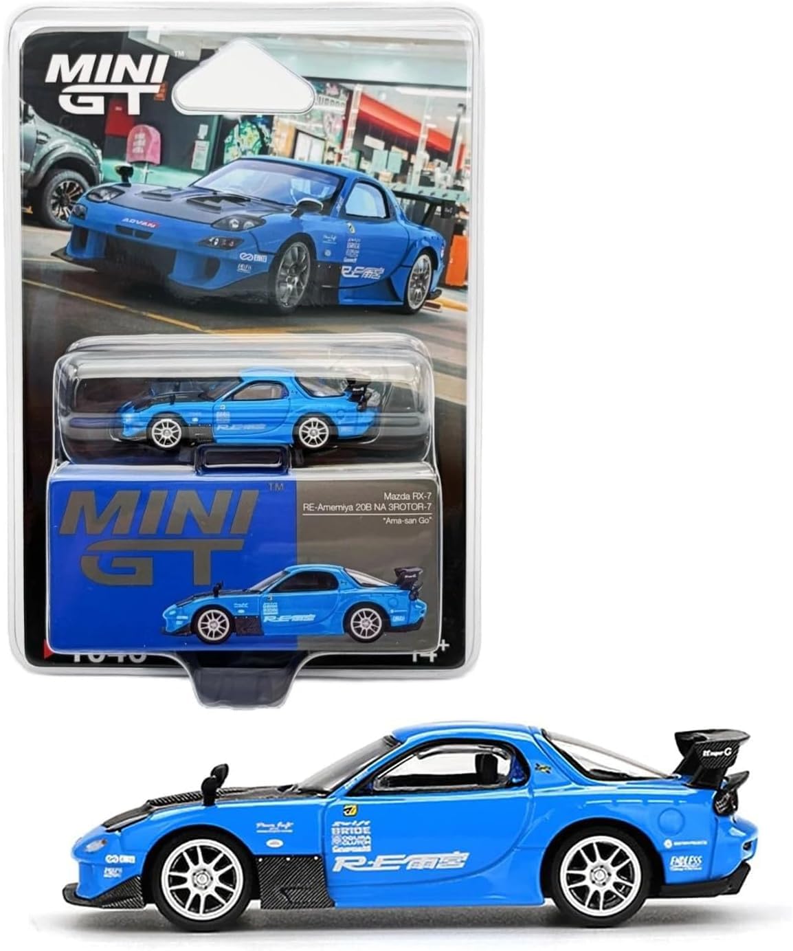 1:64 Diecast Model Car Compatible with Mazda RX-7 RE-Amemiya 20B NA 3ROTOR-7 “AMA-san Go” Limited Edition Mini GT MGT01046