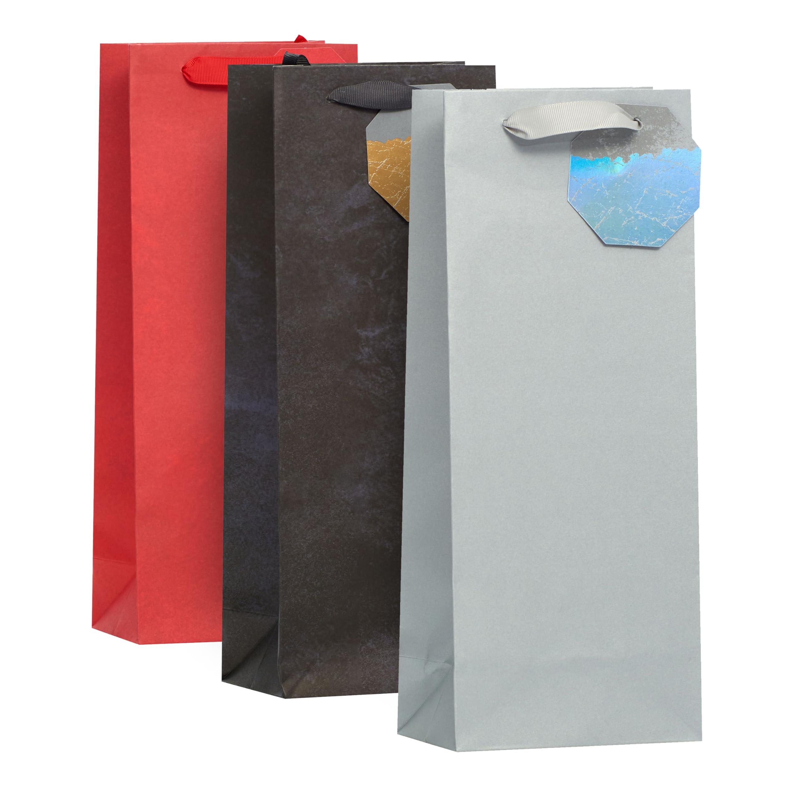 UK Greetings | Multipack of 3 Bottle Bags for Him/Her/Friend | Christmas Gifts | New Year | Red, Silver & Black Design | 13.3 x 32.7 x 8.3 cm