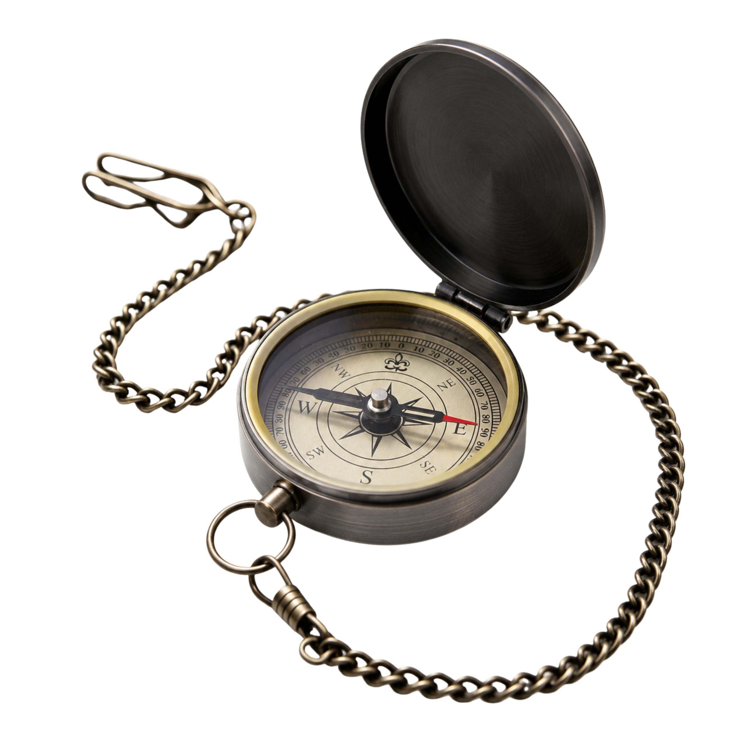 Boussole de poche en laiton, entièrement fonctionnelle, étanche et portable, boussole nautique antique avec chaîne de 37 cm pour la randonnée, cadeaux religieux pour hommes