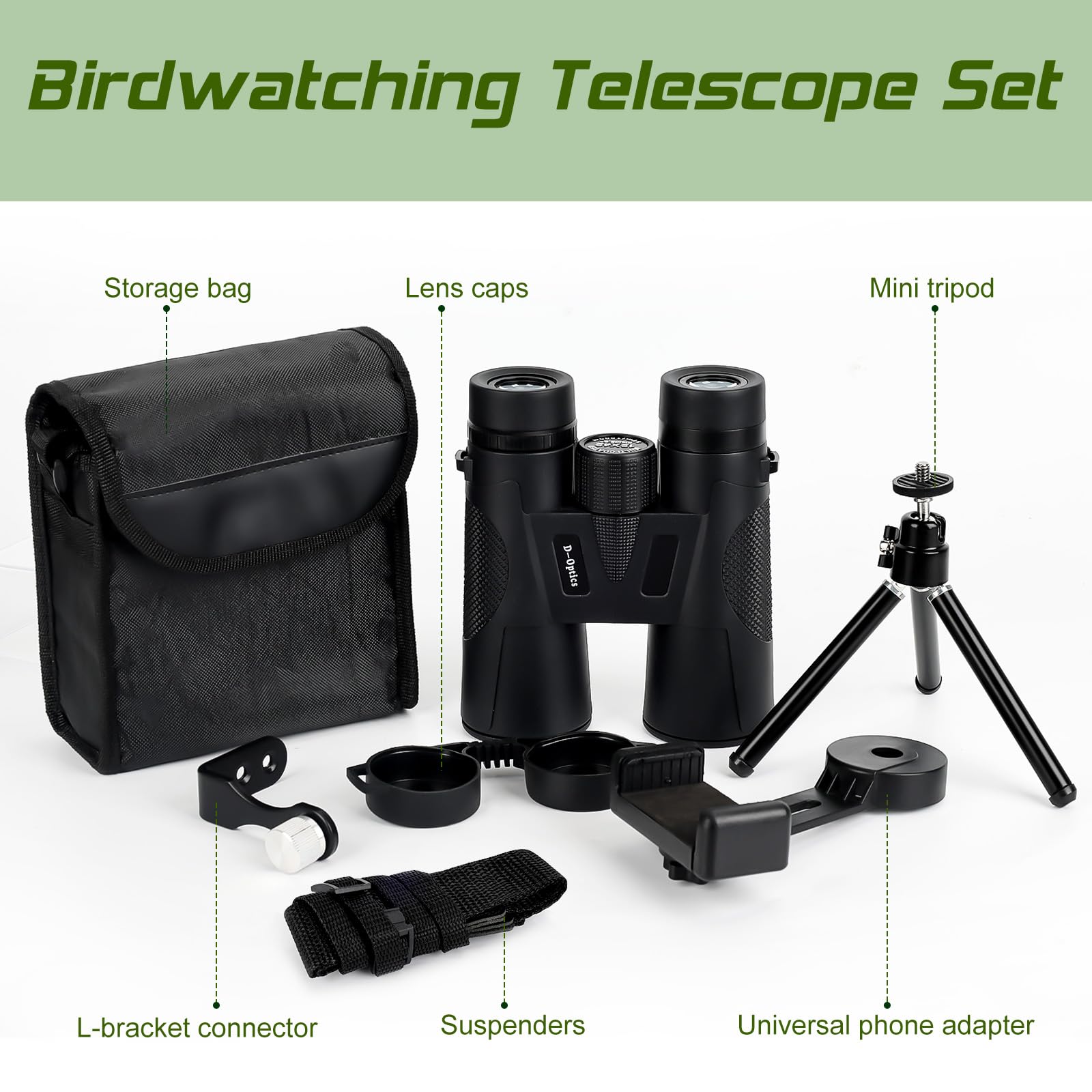 Jumelles Adultes, 12 x 42 Jumelles Étanches HD pour Adultes avec BAK4 Prism, FMC lentille, Portables Télescope pour l'observation des Oiseaux, Football, Randonnée et Les Concerts