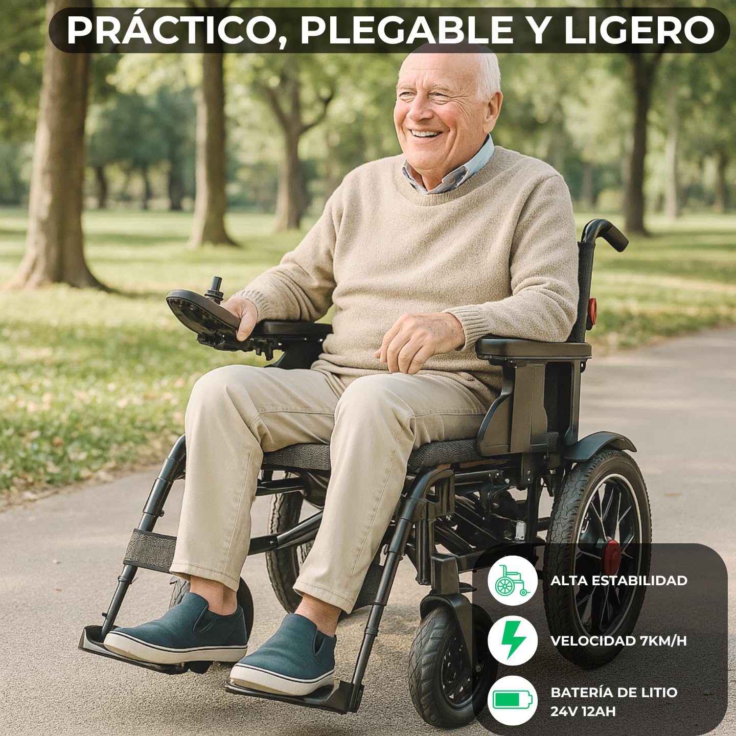 Silla de Ruedas Eléctrica Plegable Ligera Auton 20km Potente Motor 540W Todo Terreno - Silla de Ruedas Eléctrica Minusválidos ideal Viajes Avión -Silla de Ruedas Automática Movilidad Reducida CAREWAY