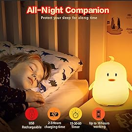 WHA&DARREN Penguin Night Light for Kids, Children Lamp Portable Rechargeable Silicone Baby Night Light, Remote Controlled Children\'s Animal Lamp Kawaii