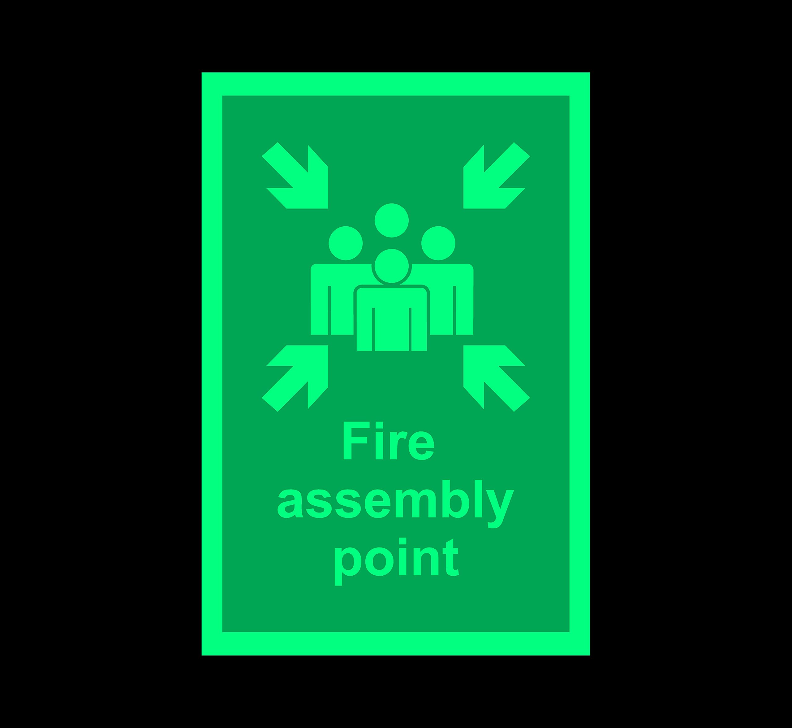 Fire assembly point Safety sign - 300mm x 200mm 1.2mm Photoluminescent rigid plastic with self adhesive backing