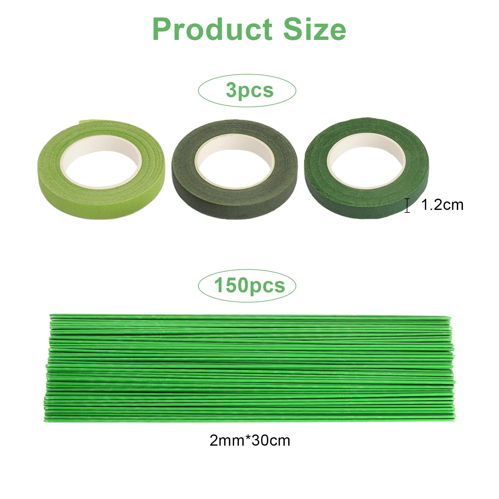 Alambre para flores verde, 150 unidades, 2 mm, 30 cm, alambre verde para floristería, varillas de alambre para manualidades, alambre estable para manualidades, flores, arreglos, ramos de jardín