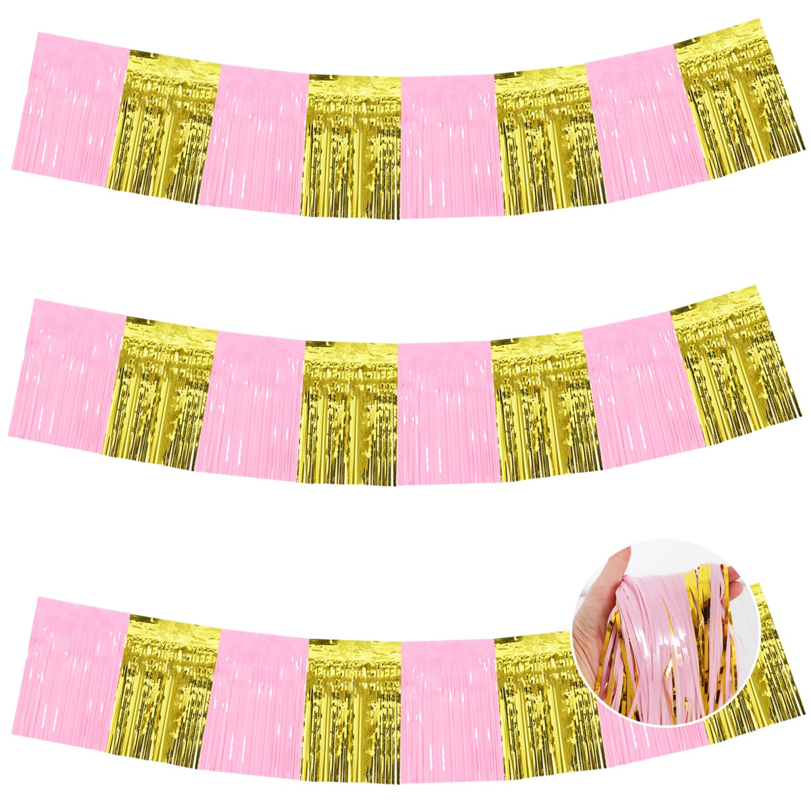 BEISHIDA 3 Pack Fringe Garland Banner 30ft Wall Tinsel Foil Streamers