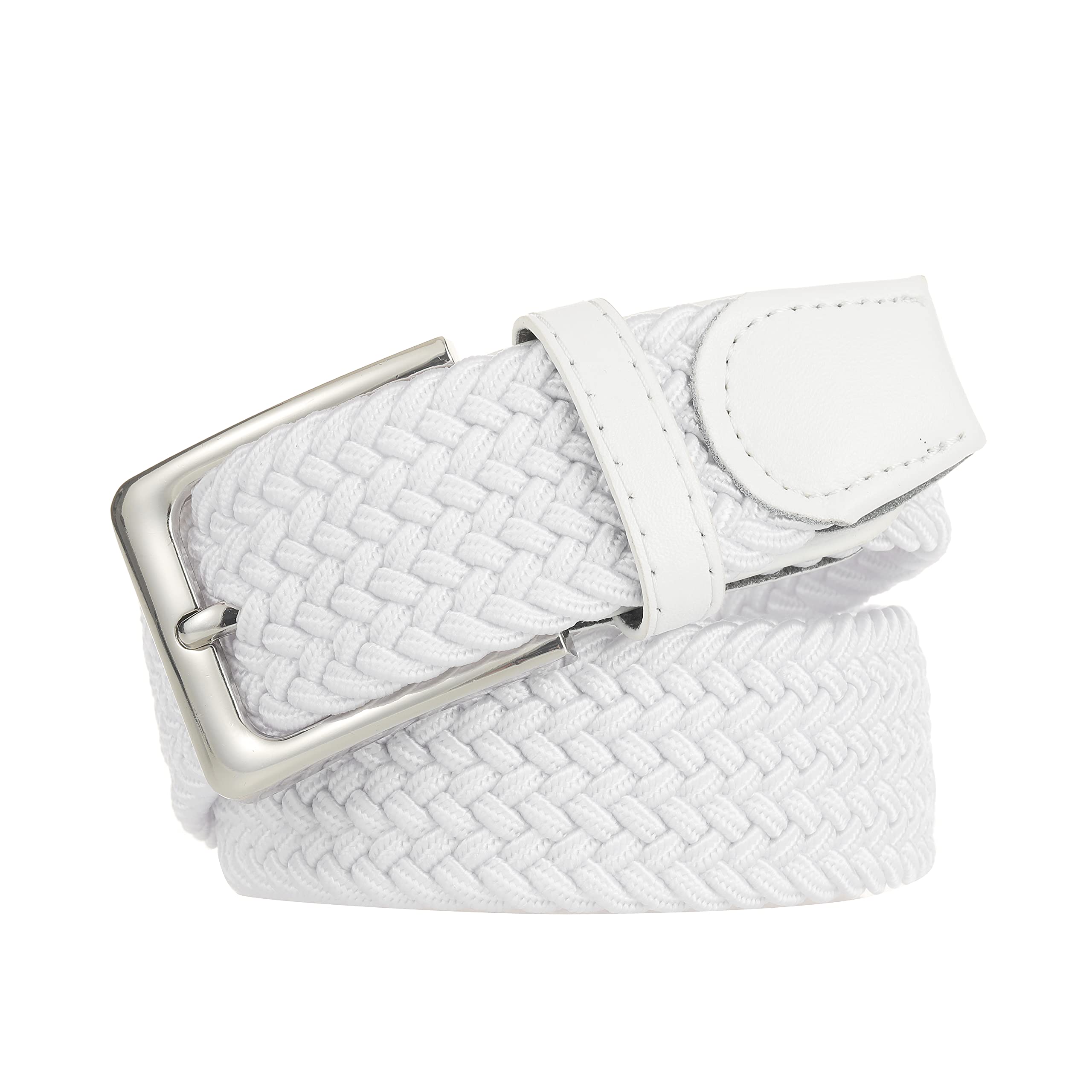 Cinturón trenzado elástico, 1 3/8 pulgadas, cinturón elástico tejido para golf, pantalones cortos y casuales, Blanco 3