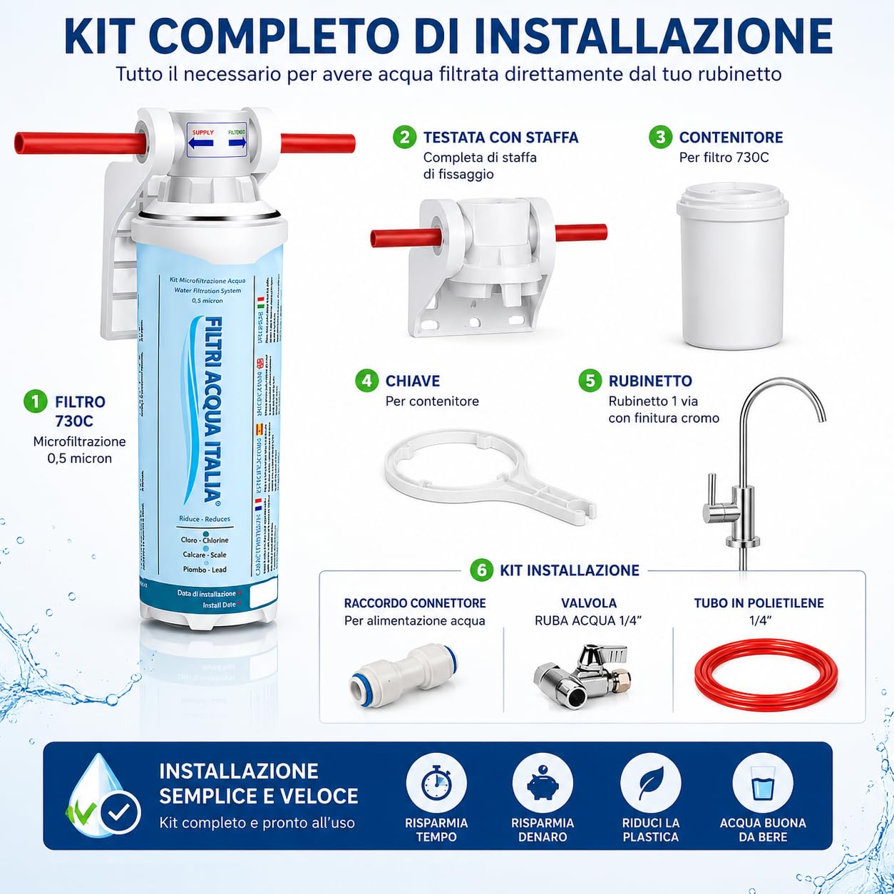 Depuratore Acqua Sottolavello 730C 0,5 Micron con Rubinetto 1 Via