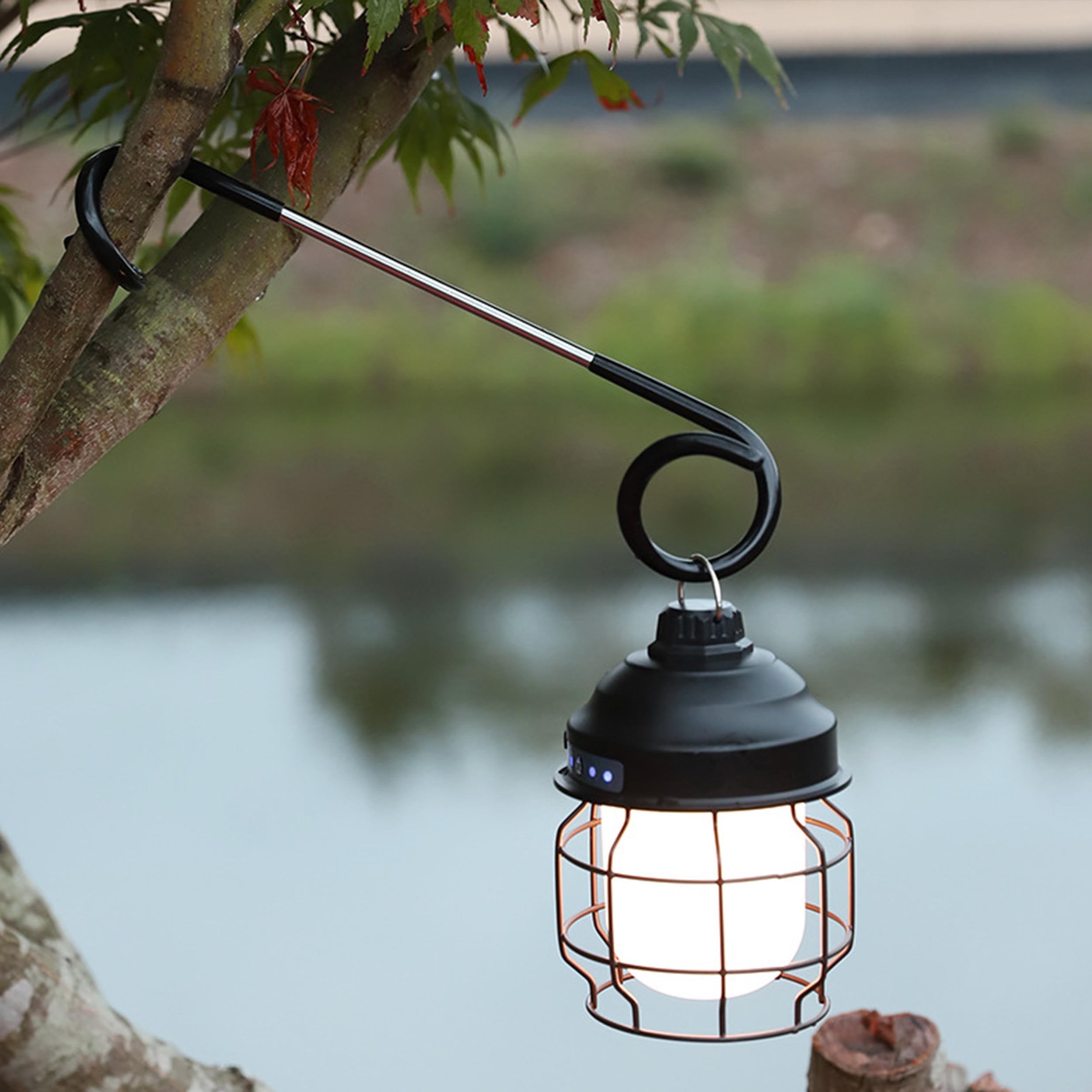 Gancio per Lanterna da Campeggio Ganci per Lampada per Palo della Tenda Supporto per Lanterne a Doppia estremità per Campeggio All'aperto Giardino 2 Pezzi (Nero)