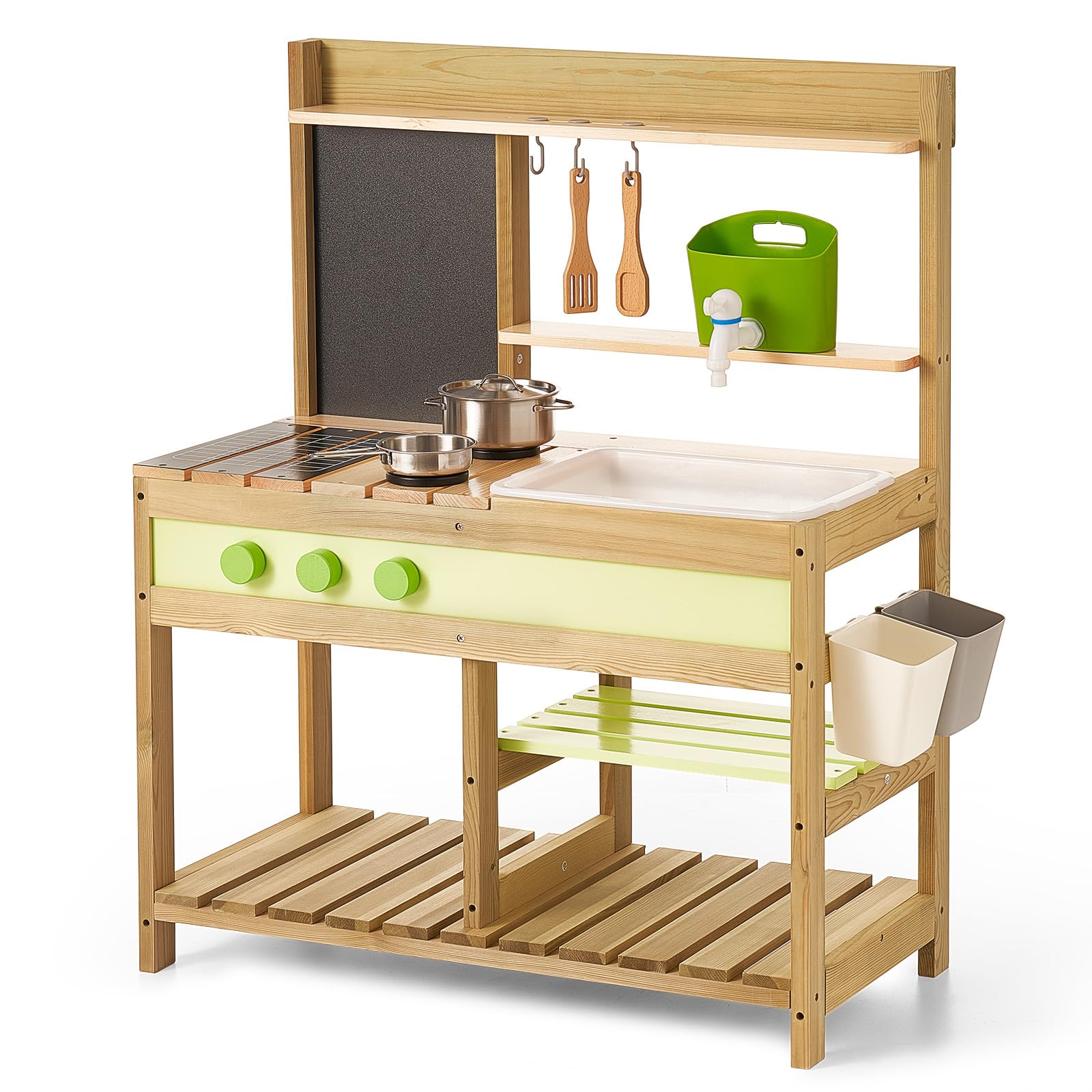 Gaint Bean Outdoor-Matschküche aus Holz für Kinder von 3-8 Jahren | Spielküchen-Set für Jungen und Mädchen – Innen- und Außenaktivitäten mit Wasserspüle