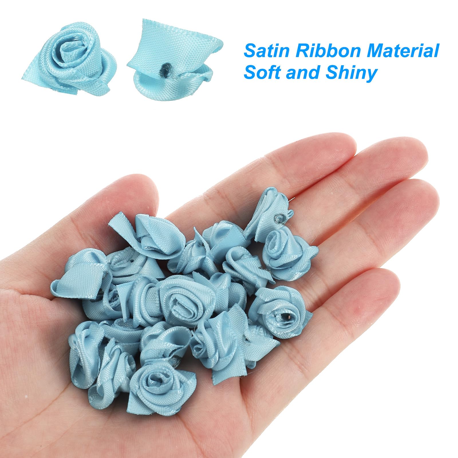 PATIKIL 0.6" Mini Satin Ribbon Roses, 30 Pcs Tiny Fabric Flowers Embellishments Rosettes Applique for DIY Crafts and Wedding Light Blue - Image 4