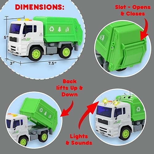 Miniatura 6 de Paquete de 4 ambulancias, camión de basura, autobús escolar, coche de policía, juguete de vehículos para niños pequeños Alimentado por fricción con