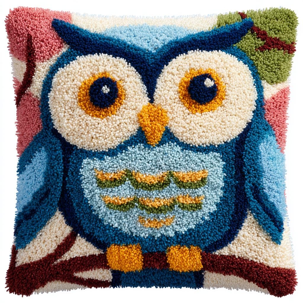 Taxpy Latch Hook Cushion Kits, Animal Owl Latch Hook Pillow Case Kits Embroidery Kit 43x43cm, DIY Needlework Pillow Cover Sofa Cushion Rug Making Kit