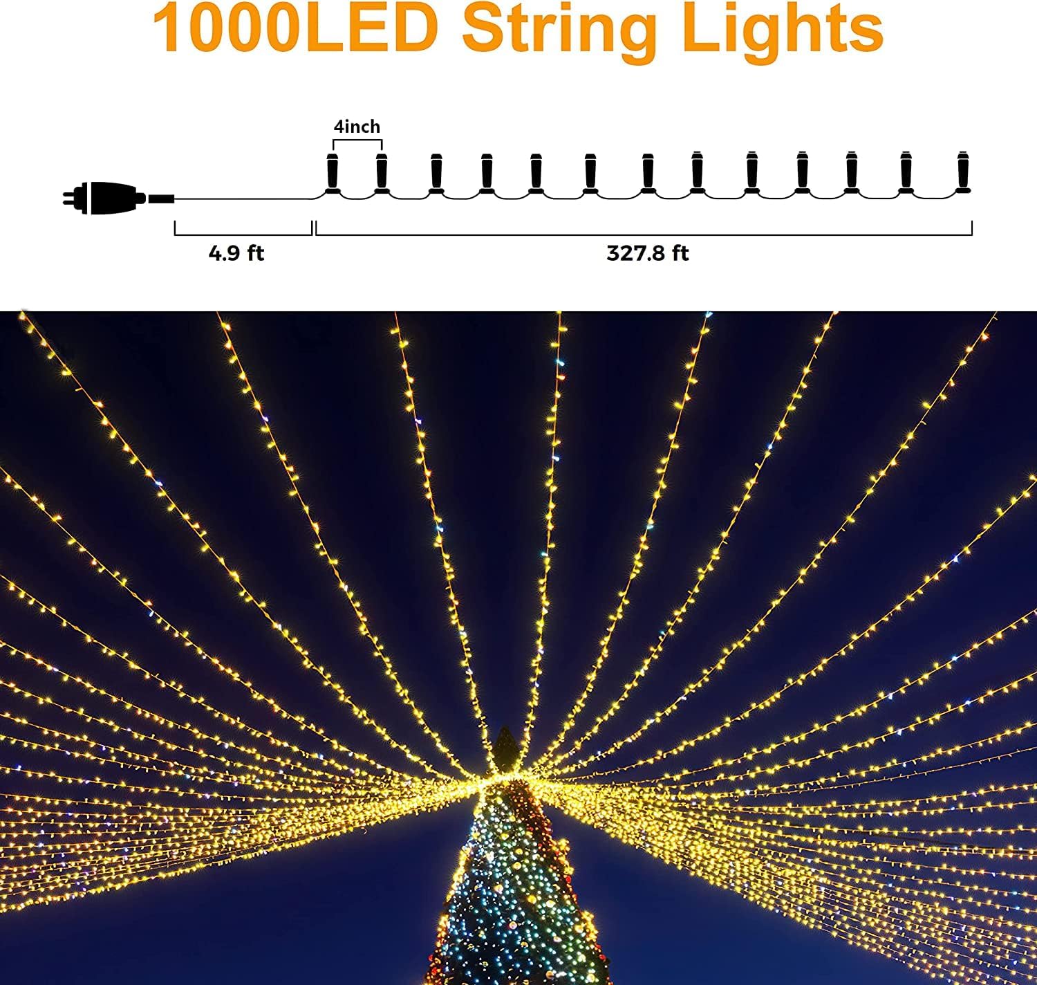 LIGHTSHARE 1000LED 328FT String Lights Warm White, 8 Modes 30V Plug in Fairy Lights with Remote Control for Home Garden Yard Christmas Wedding Holiday Party Thanksgiving (1pc Green Wire)