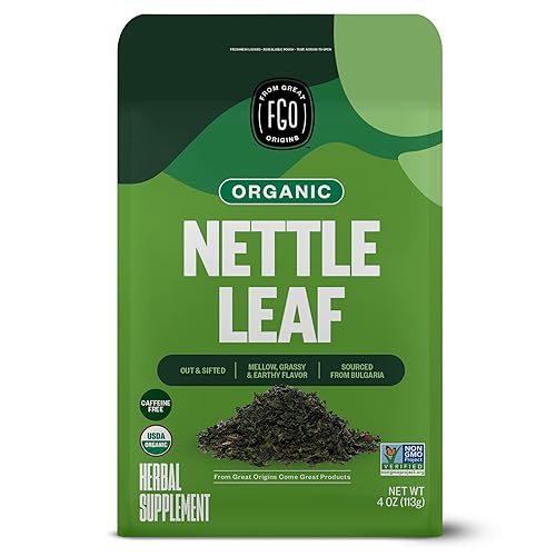 FGO Té de hojas sueltas de ortiga orgánica, bolsa de papel de estraza que se puede volver a cerrar, 4 oz, el embalaje puede variar (paquete de 1)