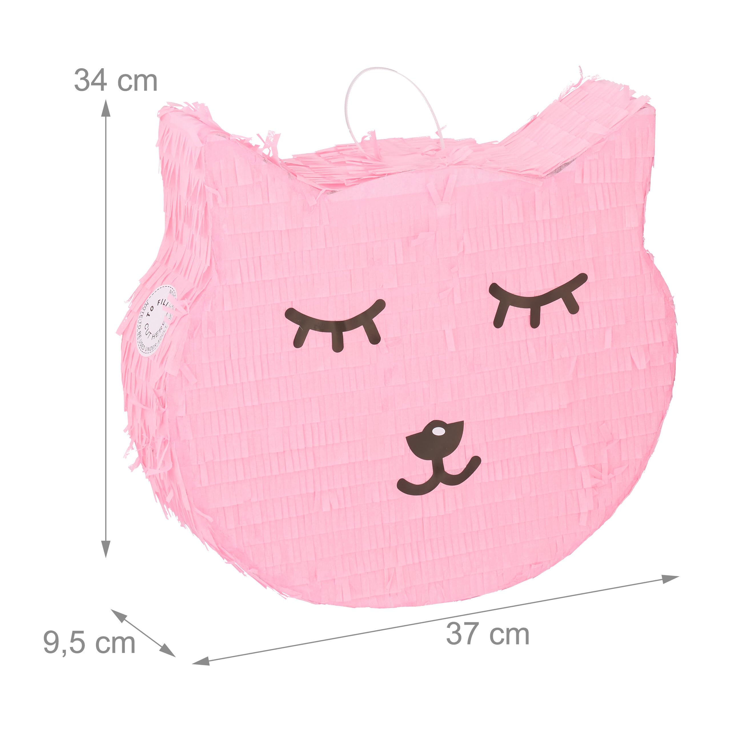 Relaxdays Pignatta Gatto, Piñata Vuota, Set con Bastone e Maschera, Gioco Compleanno Bambini HLP: 34 x 37 x 9,5 cm, Rosa