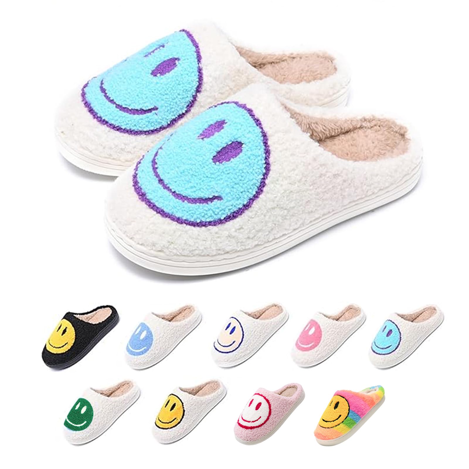 dolphinslides Hausschuhe Damen Herren-mit Memory Foam Anti Rutsch Winter Weicher Plüsch Bequem Warm Fröhliches Gesicht Trendiger Slippers-für Innen/Außen