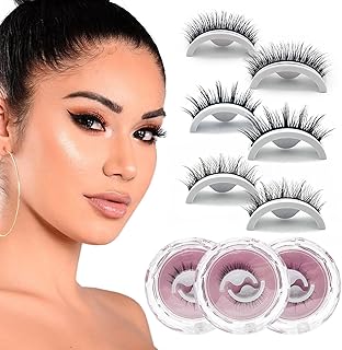 SKHAOVS 3 pairs False Eyelashes Reusable Self Adhesive Eyelashes,Wispy Eyelashes,Waterproof Natural False Lashes,No Glue,Long Thick Fake Eye Lashes With Box (3pairs)