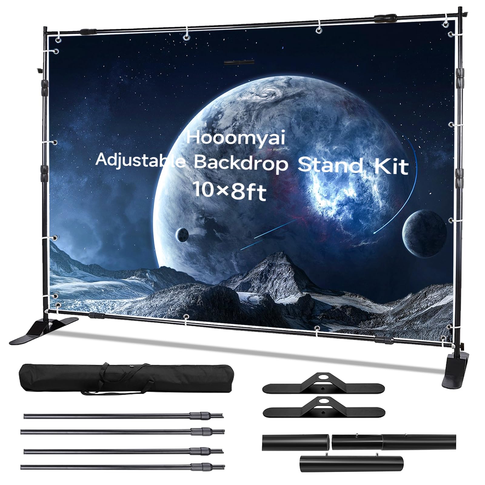 Backdrop Banner Stand 10 x 8 Ft Adjustable Height Display Heavy Duty Background Stand For Wedding Photo Parties Trade Show Birthday Party,with 2 Strengthen Crossbars,2 Water Bag