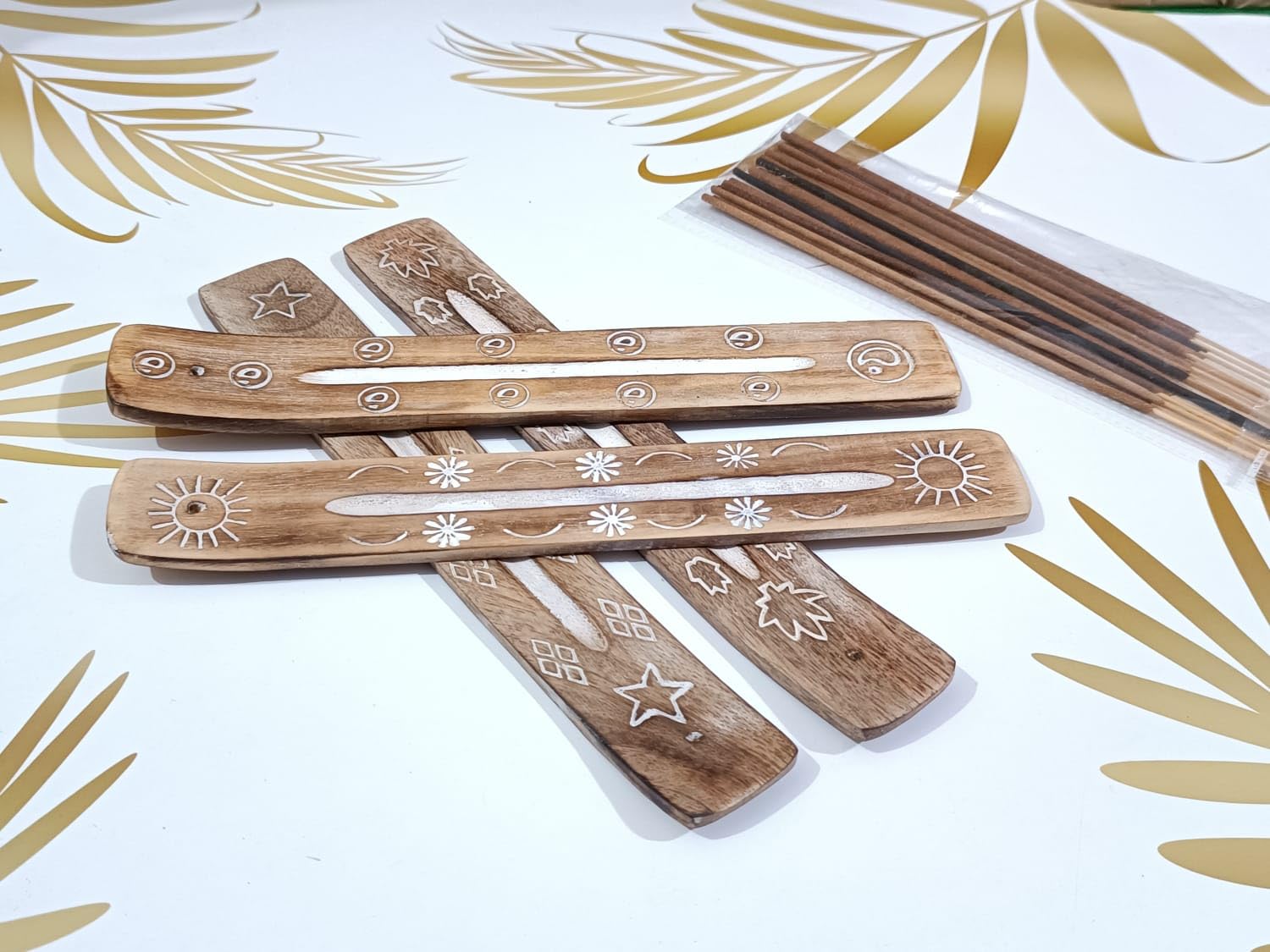 S.B.ARTSS.B.ARTS Wooden 2 in 1 Pentacle Handcrafted 5 inch Round Incense Box Burner-Sticks Cones Holder-Incense Ash Catcher-Incense Holder-Handcraved Antique Gift-Home Decor Accessories-Ideal Gift Item