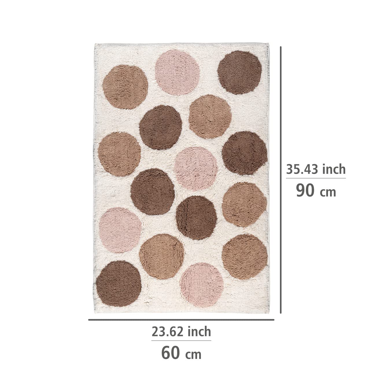 Wenko Tappetino Scendibagno Tibe 100% Cotone Biologico Certificato con Grandi Punti di Diversi Colori, Lato Inferiore Antisdrucciolo, Lavabile Fino a 40 °C, (L X P): 60 X 90 Cm