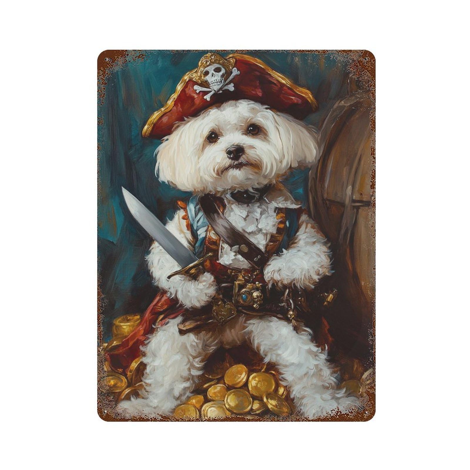 Pirate Dog Treasure Chest-5 Retro Metal Sign 15.7"x11.8", Decorative Metal Wall Art for Basement, Hobby Room And Garage Decor