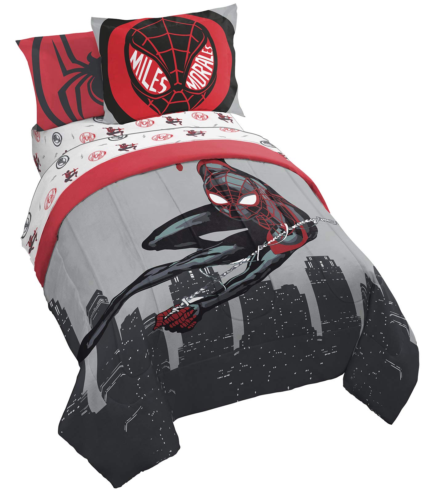 Jay Franco Marvel Miles Morales New Kid 7 Piece Full Bed Set - Includes Comforter & Sheet Set Bedding - Super Soft Fade Resistant Microfiber (Official Marvel Product)