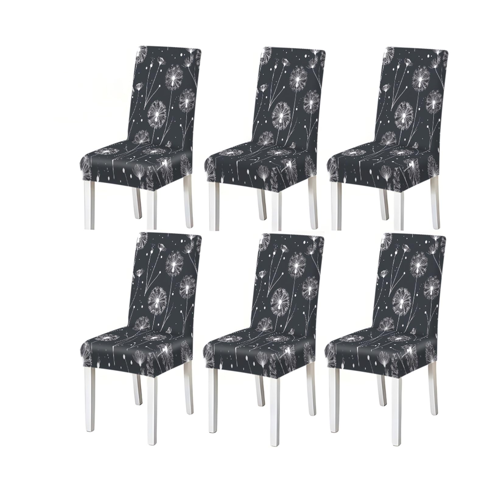 FZJKGH White Dandelion Botanical Pattern Print Dining Chair Covers Set Of 2/4/6, Stretch Slipcovers For Kitchen Dining Room Removable Stretch Slipcovers for Dining Chairs(6PCSChair cover)