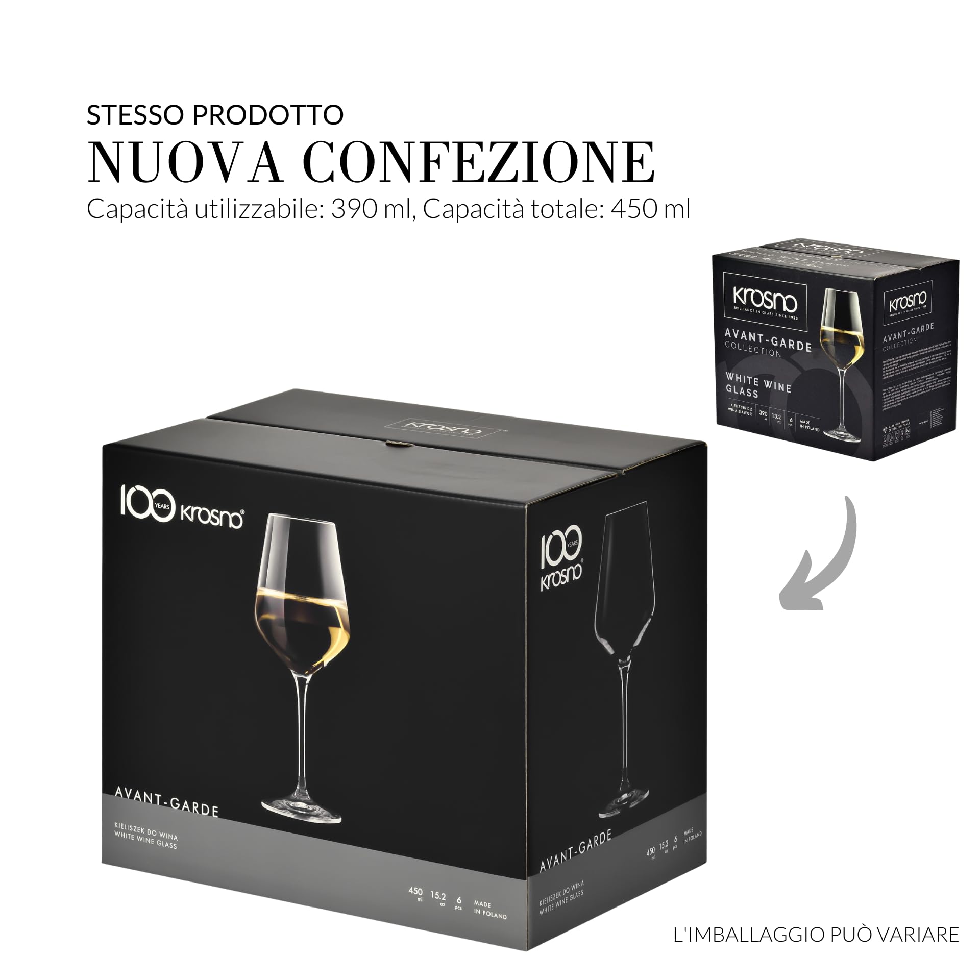 Krosno Bicchieri da vino bianco grandi | Set di 6 | 450 ML | Collezione Avant-Garde | Cristallo senza piombo | Per casa, ristoranti & feste | Lavabili in lavastoviglie