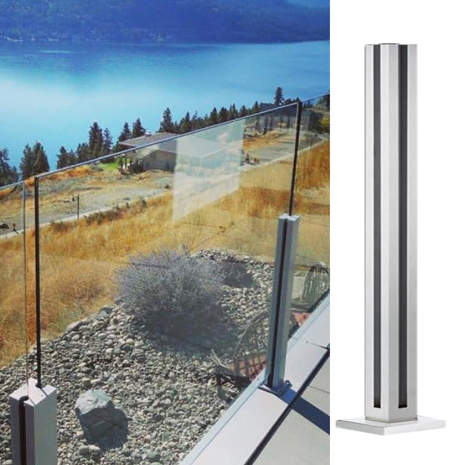 Sistema di ringhiera in vetro in acciaio inossidabile 39.4 "Paletti di guardavia per scale con slot interni da 15 mm Colonne grigie resistenti per la sicurezza e lo stile