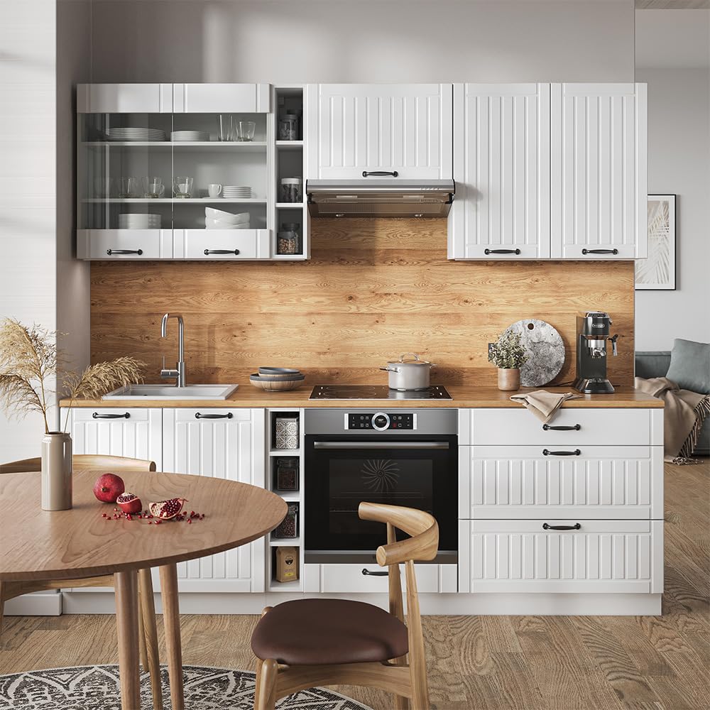 Vicco Mueble de Cocina Fame-Line, Casa de Campo Blanca/Blanca, 235 cm, ET Roble, Apto para ampliación Flexible con módulos adicionales
