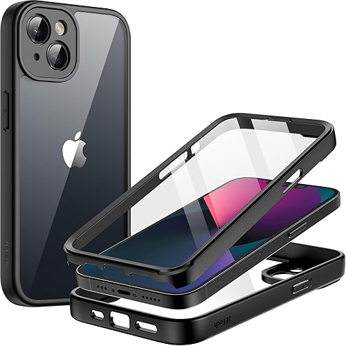 JETech Funda para iPhone 13 de 6.1 pulgadas con protector de pantalla de vidrio templado integrado, protección resistente de cuerpo completo de 360