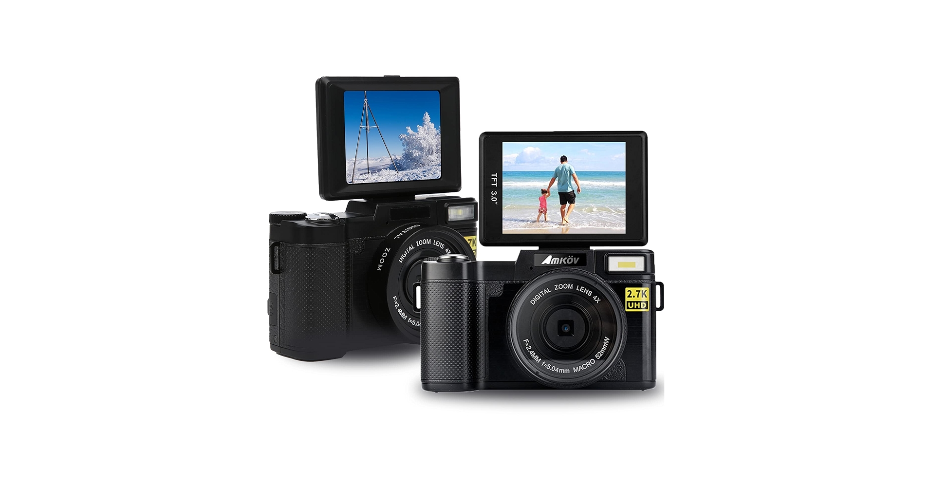 Amazon | 3インチLCDスクリーンデジタルカメラ180度回転2.7K48MP