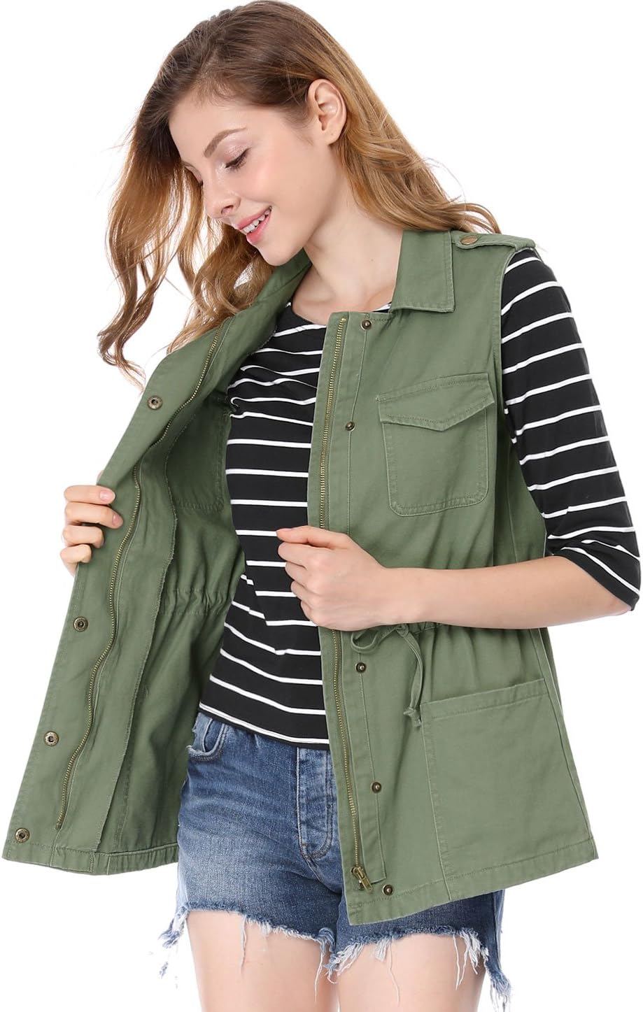 Allegra K Women's Zip Up Sleeveless Jacket Utility Anorak Outwear Cargo Vest - Image 4