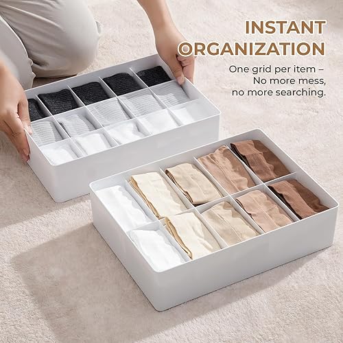 Miniatura 8 de Organizador de cajones ajustable divisor de 19 rejillas para calcetines, brasieres y bragas, caja de almacenamiento de armario para ropa interior y