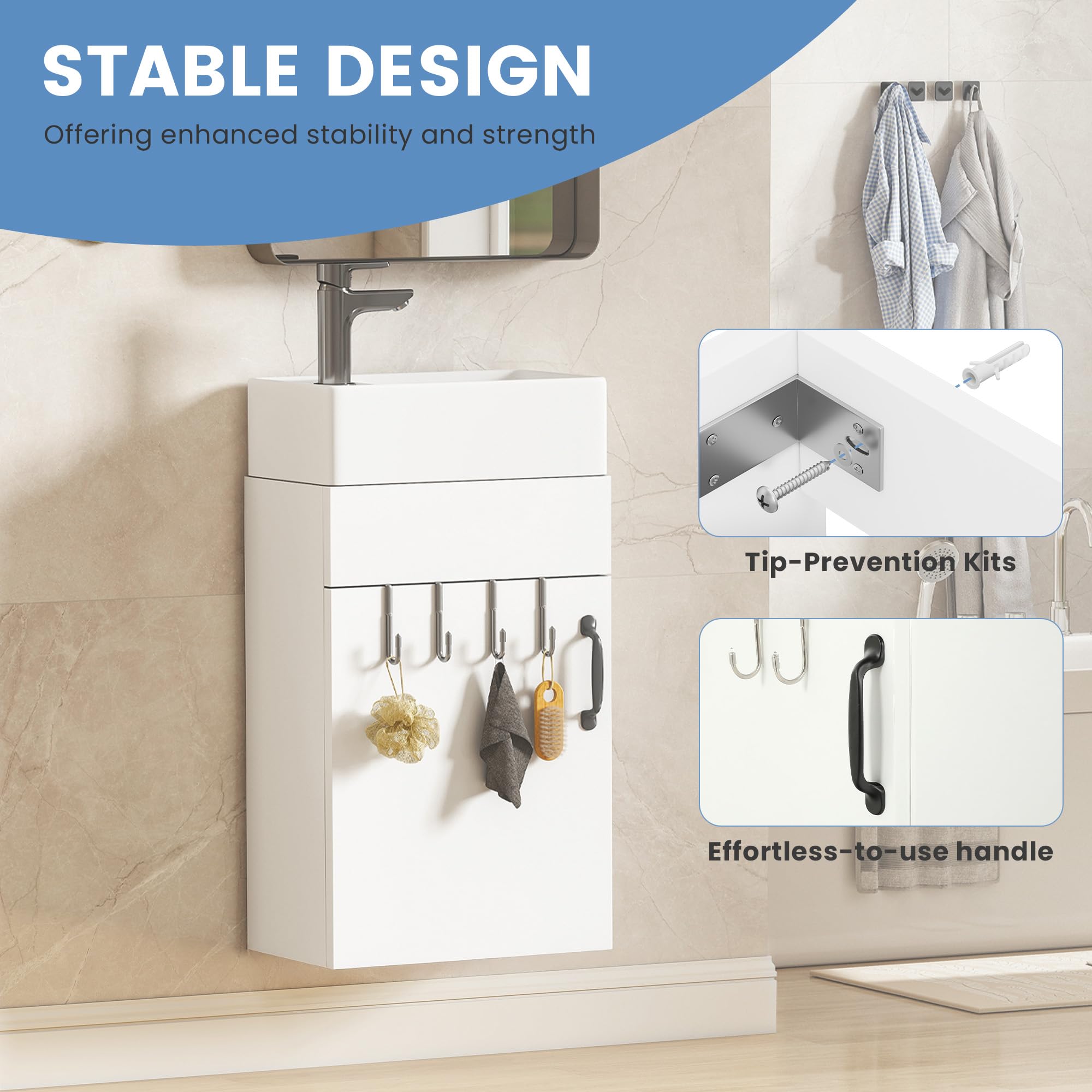YITAHOME Waschtisch mit Unterschrank 40 cm Waschbeckenunterschrank, Badmöbel-Set mit Waschbecken für kompakte Bäder, Gäste WC, Sink with Vanity Cabinet, weiß