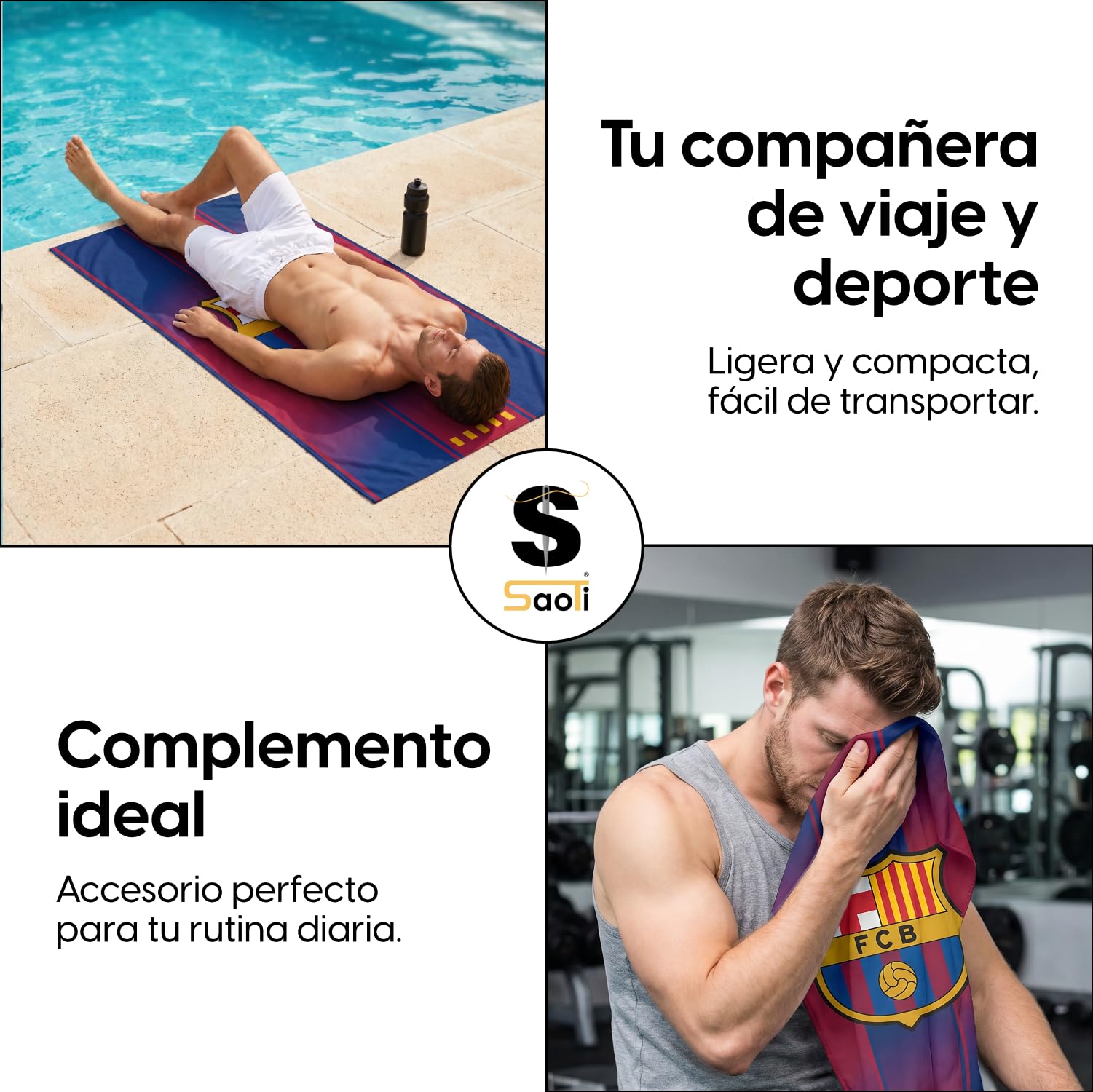 SaoTi Asciugamano da bagno grande in microfibra, ad asciugatura rapida, leggero, motivo calcio, blu, ideale per palestra, piscina, viaggio, regalo (stile maglietta Culé, 140 x 70 cm)