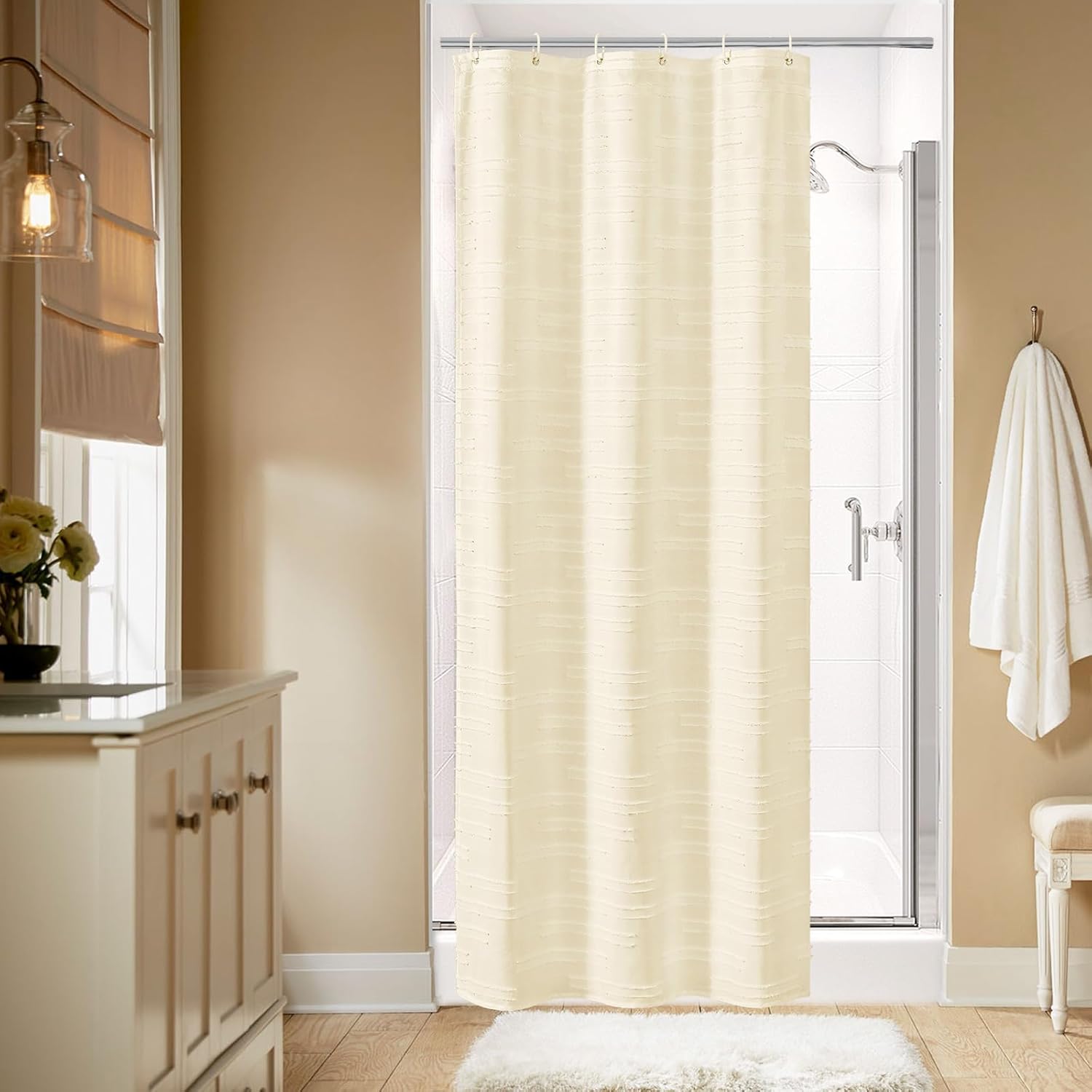 MitoVilla Cream Small Stall Shower Curtain 36 × 72, Modern