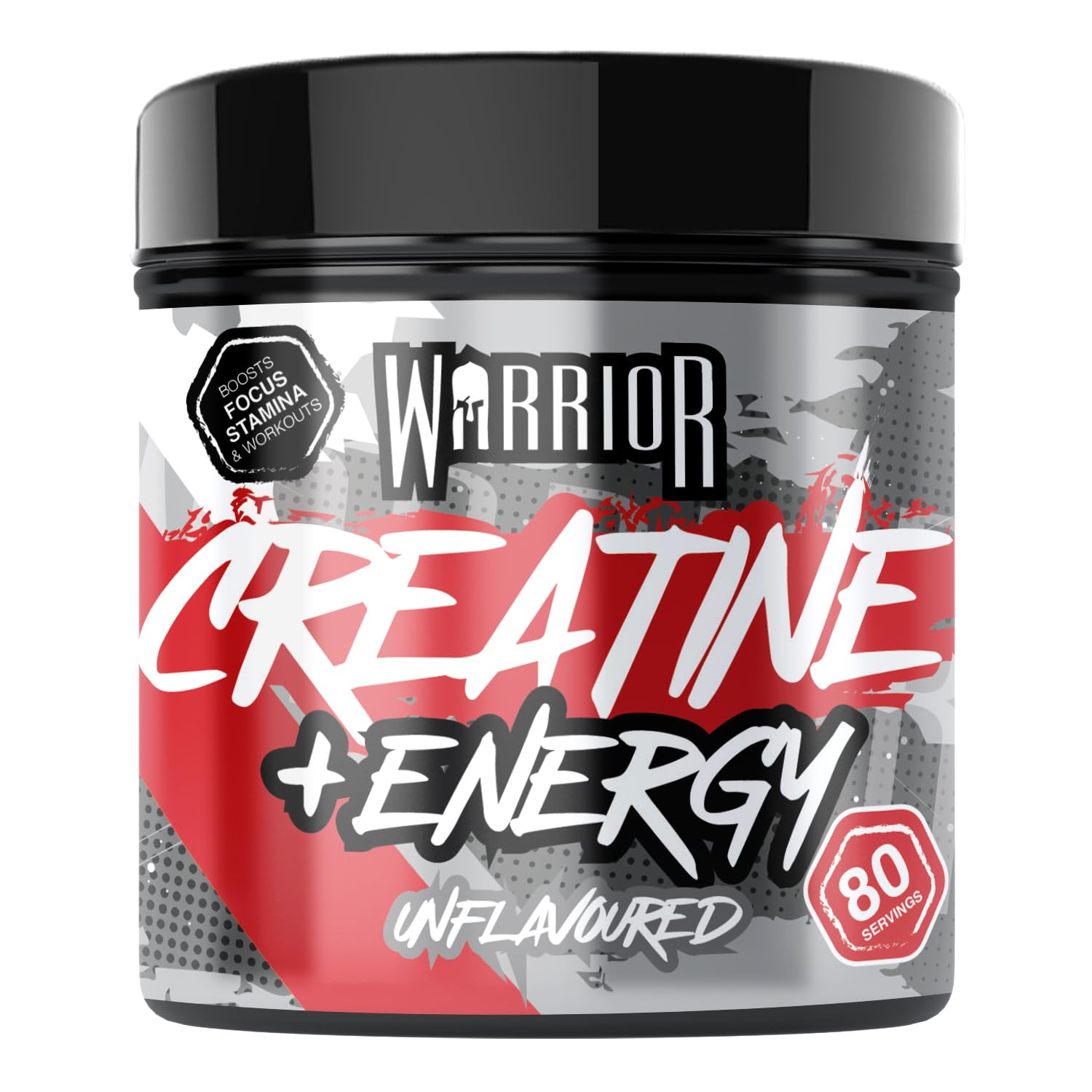 Warrior Creatine Monohydrate Powder + Energy 360g (80 Servings) – Micronised Creatine Powder Supplement + Vitamin B & Caffeine for Energy & Focus, Pre & Post Workout for Men & Women – Unflavoured