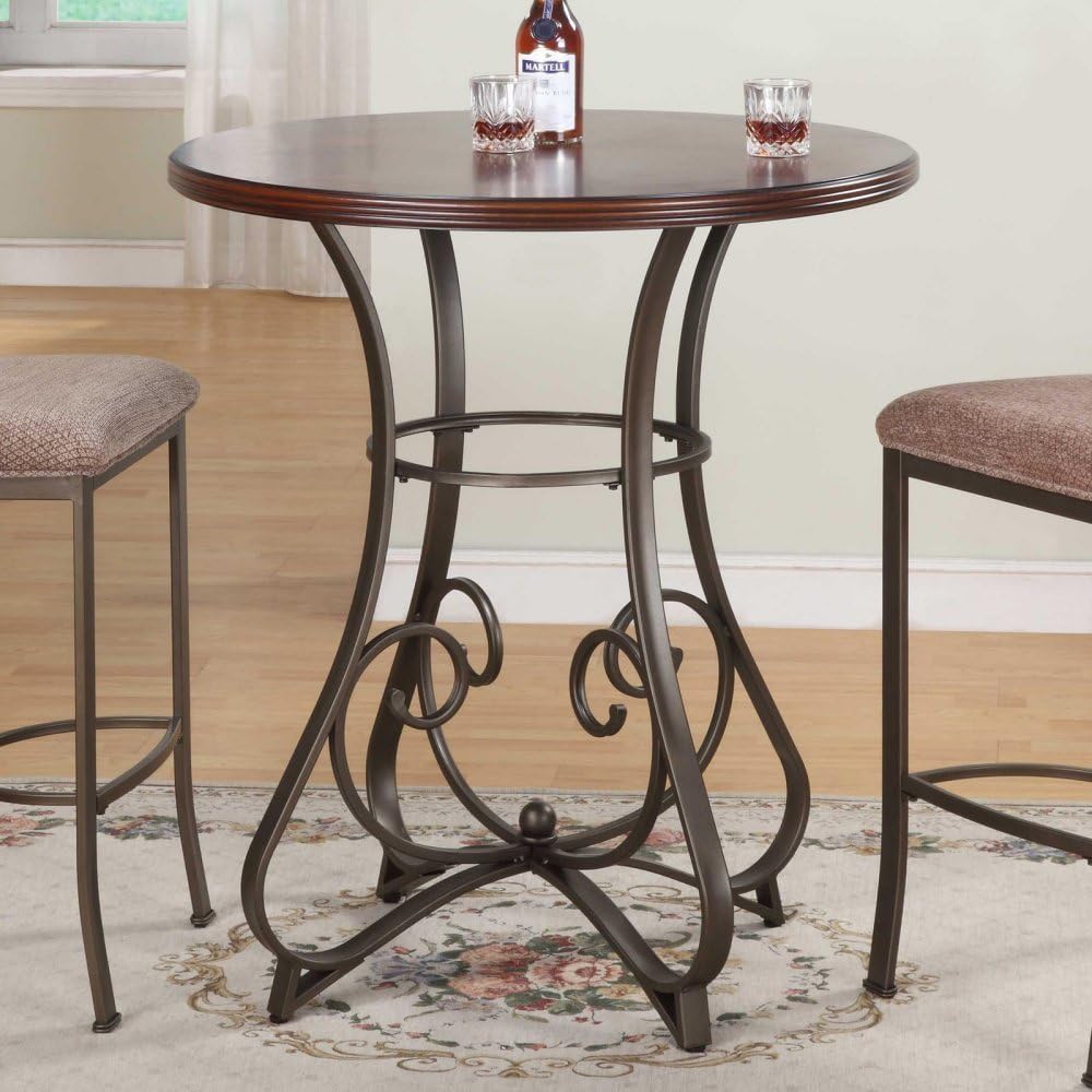 Powell 697-404 Hamilton Pub Table, Brushed Faux Medium Cherry wood Matte Pewter & Bronze metal 36" x 36" x 42" tall: Furniture & Decor