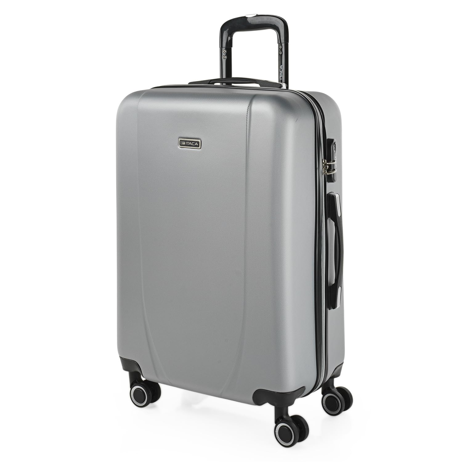 ITACA - Maleta Mediana 55x40x20 de Viaje rígidas Trolley con 4 Ruedas Dobles para Avion Ligera Equipaje de Mano candado de combinación., Plata
