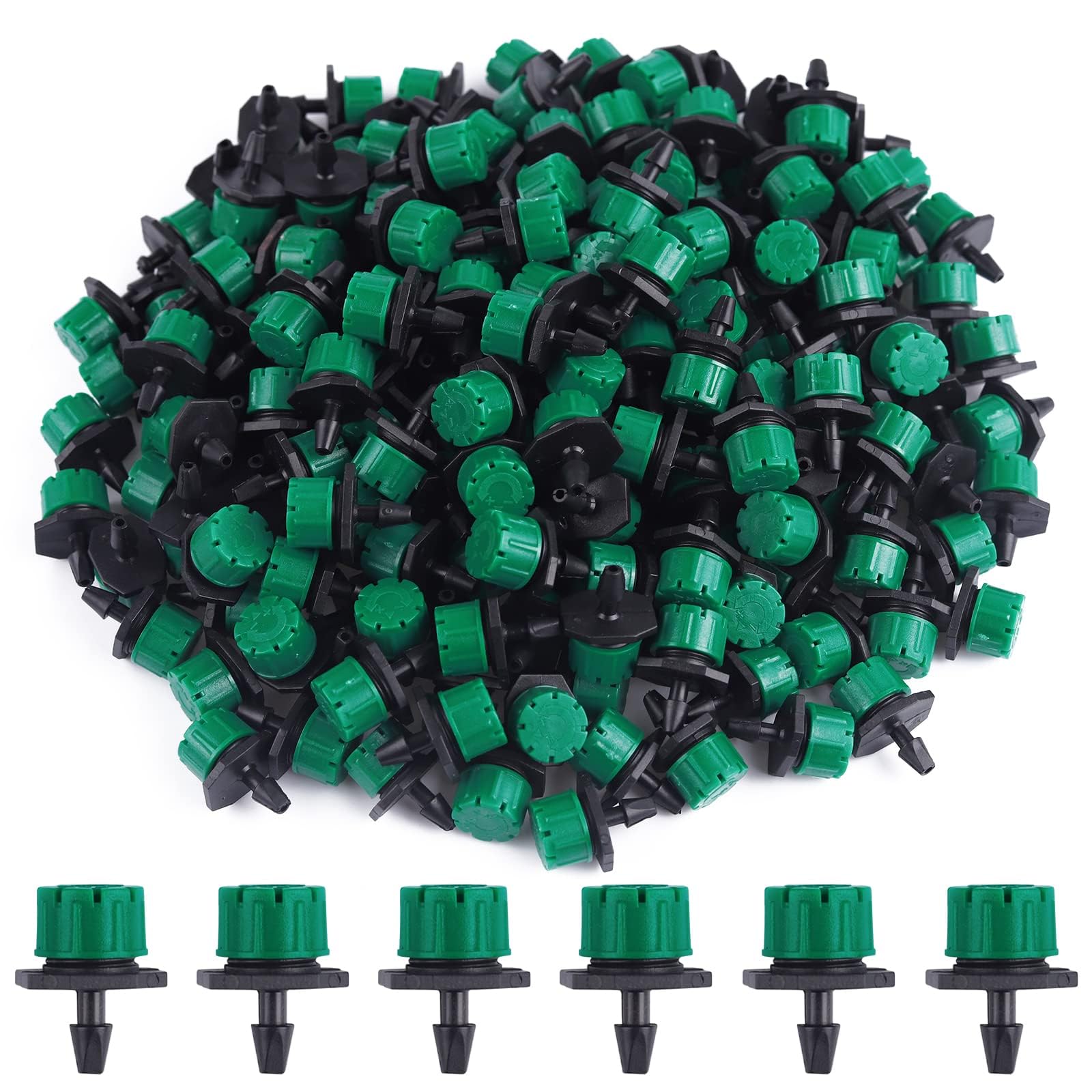 Kalolary 1/4Inch Adjustable Irrigation Drippers Sprinklers, 200Pcs Adjustable Micro Drip Irrigation System Watering Sprinklers Anti-Clogging Emitter Dripper Garden Supplies (Dark Green)