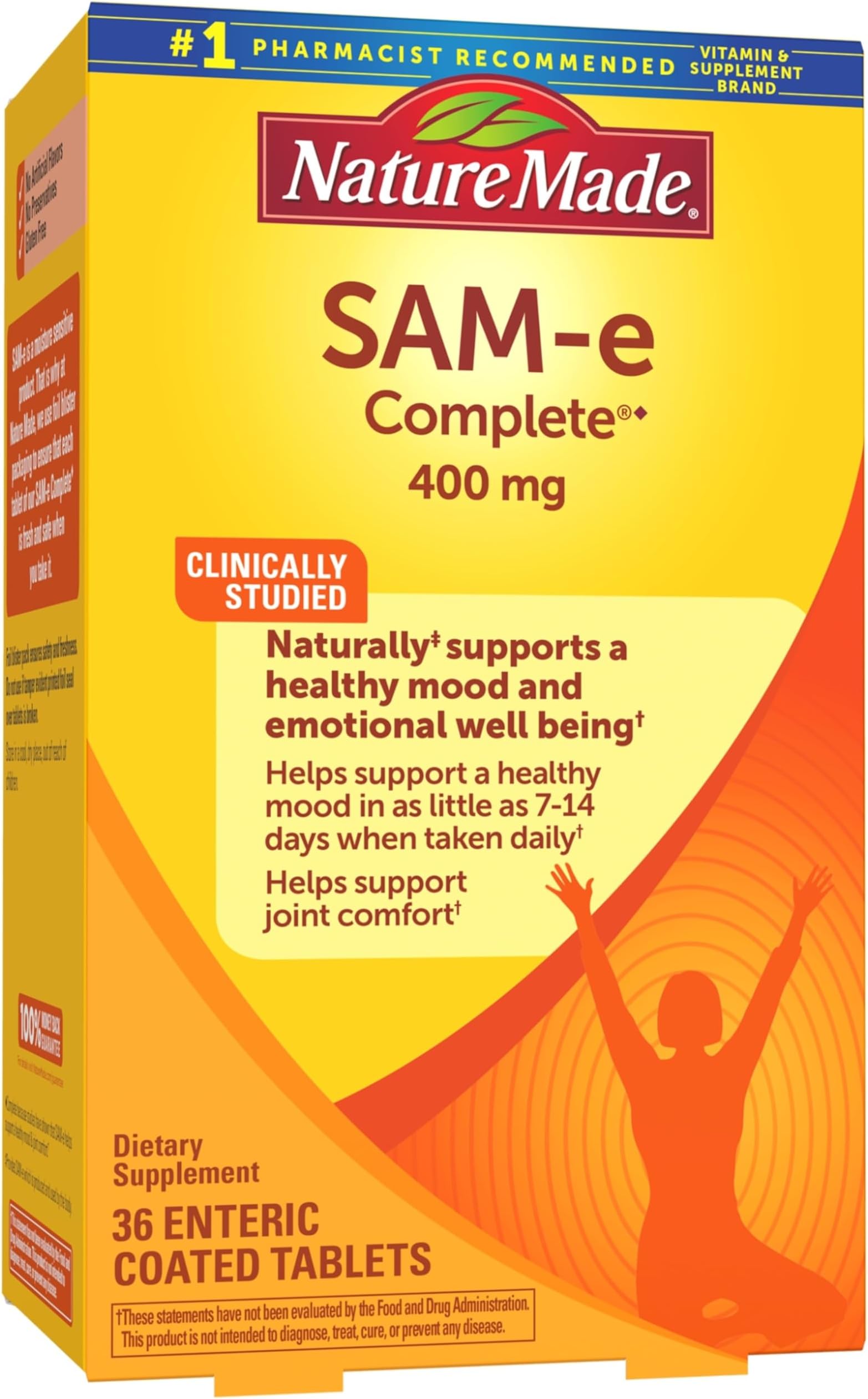 Nature Made SAM-e Complete 400 mg, SAM-e Supplement for Mood Support, Dietary Supplement, 36 Tablets, 36 Day Supply