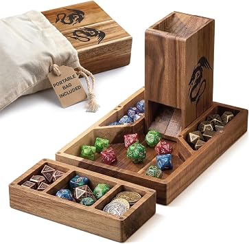 Tapeera Wooden Magnetic Dice Tower with Tray - Dungeons and Dragons Accessory - Portable Dice Roller for Tabletop RPG - DND Gifts