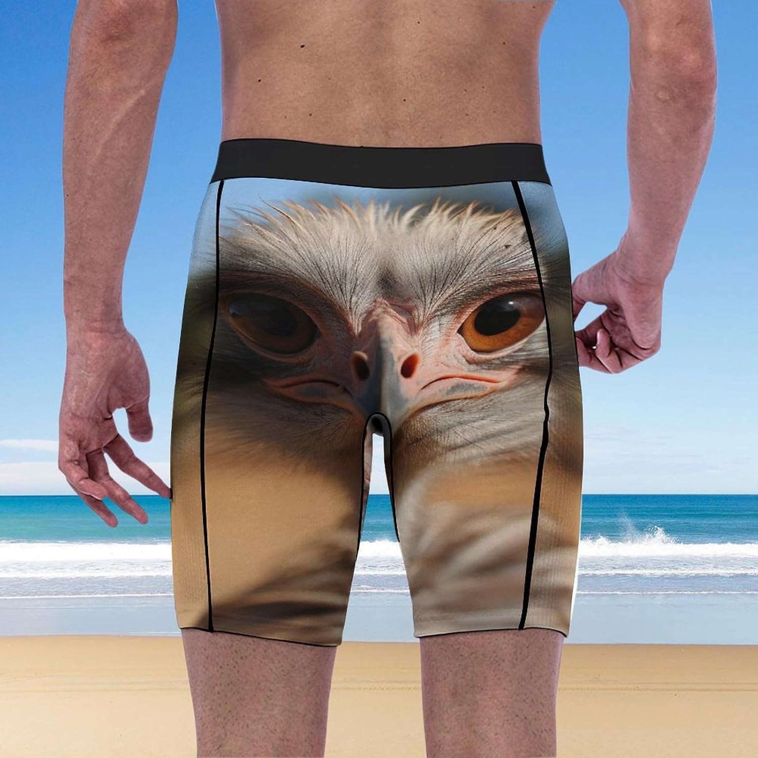 Cute Ostrich Compression Shorts Men Spandex Sport Shorts Workout Performance Baselayer Underwear