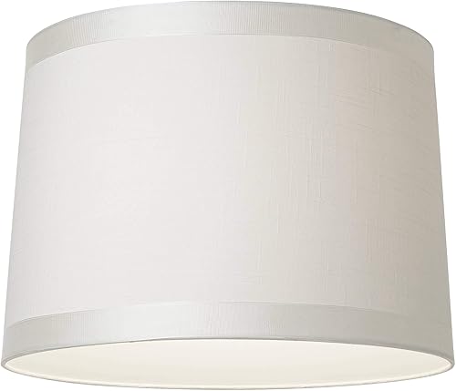 Miniatura 3 de Pantalla de lámpara de tambor grande de tela blanca rota, 13 pulgadas superior x 14 pulgadas inferior x 10 pulgadas de alto (araña) de repuesto con